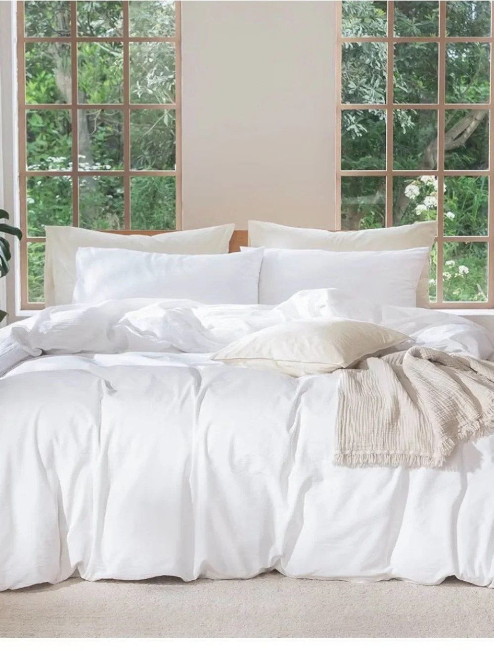 Oversized Full, White Washed Cotton Duvet Cover Set - Soft Breathable Bedding